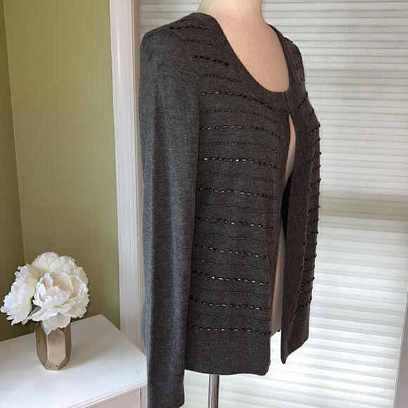 Talbots Grey w beading Lambswool Cardigan sweater Women’s S New w Tags - Picture 10 of 16